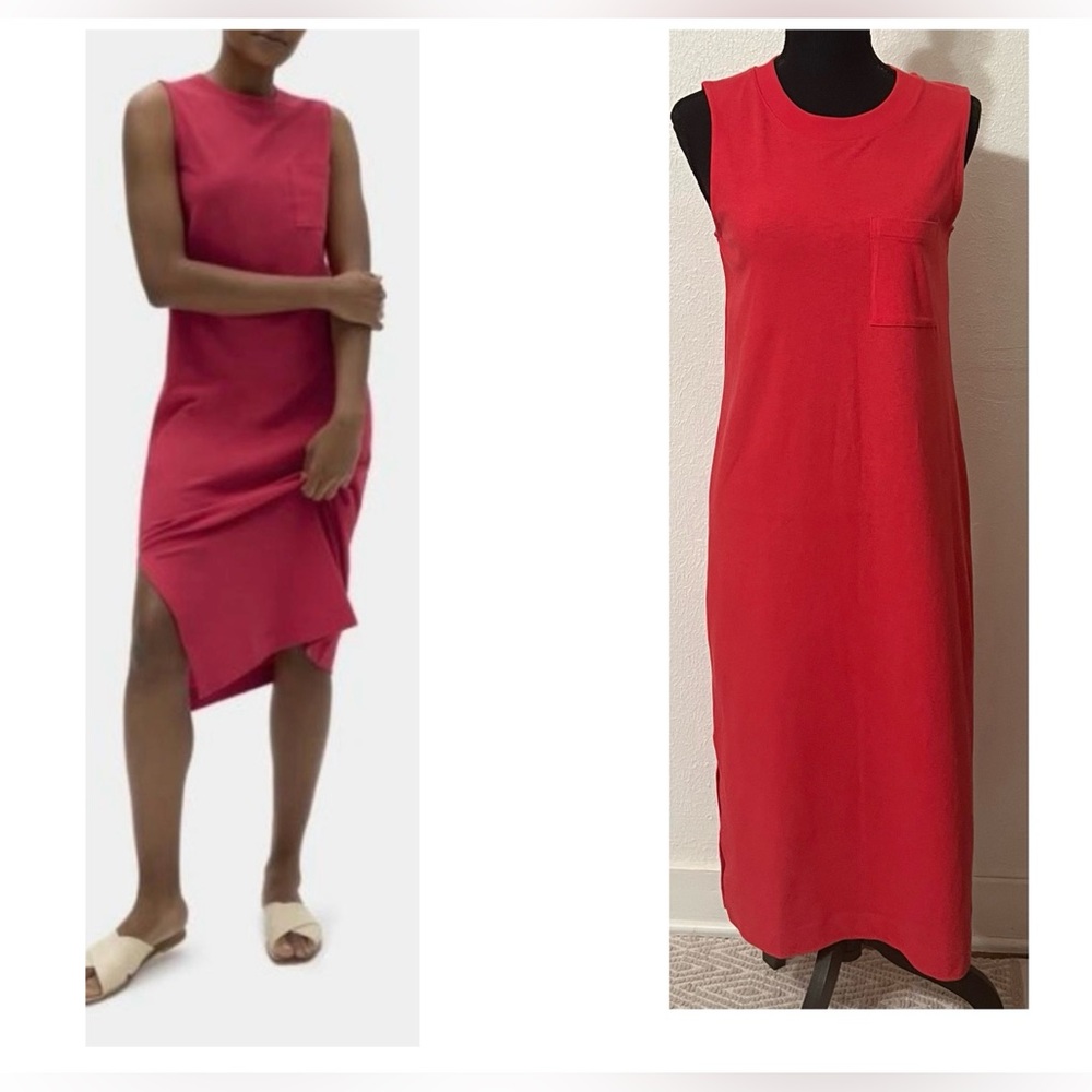 Everlane Red Long Weekend Tank Shirtdress Sleeveless Midi Dress Pocket